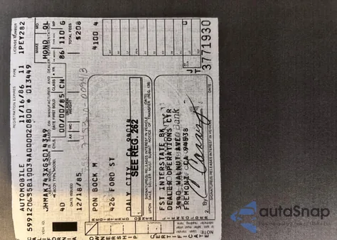 1986 Honda Civic 1500 S из США, поврежденный, VIN JHMAK743XGS014349